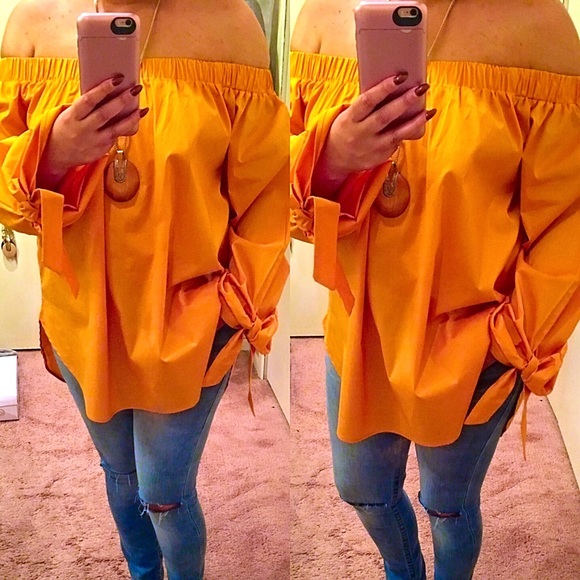 Cold Shoulder Long Sleeve Top- MUSTARD - Picture 3 of 4
