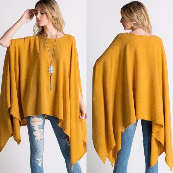 ❤HP❤Ribbed Tunic Poncho- MUSTARD - Picture 4 of 5
