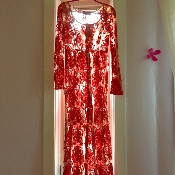 MinkPink Sheer Embroidered Maxi Dress