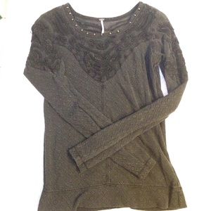 Free People Black/grey Long Sleeve Shirt