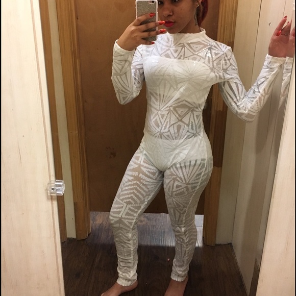 All white sequin jumpsuit