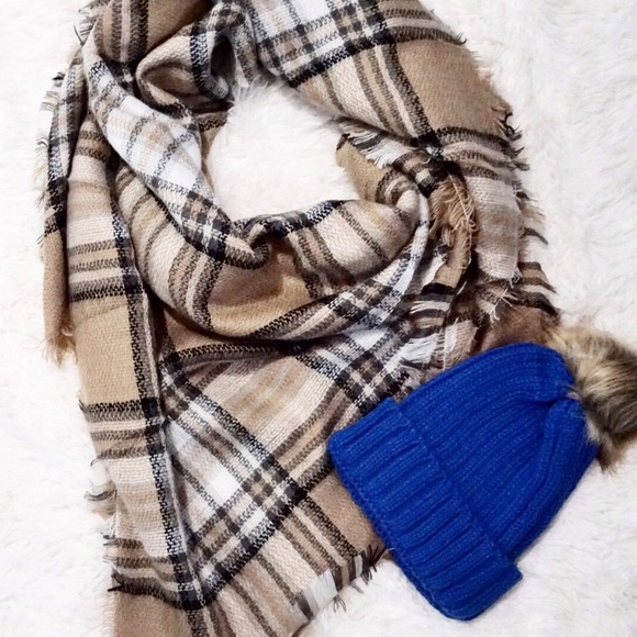 Blanket scarf-coffee plaid