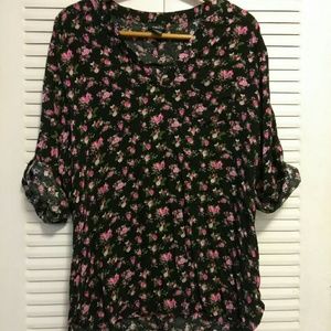 Floral Tunic w/ Button-up Sleeves