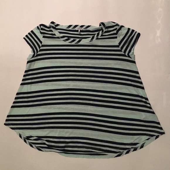 Splendid Stripe Scoop Neck Tee Shirt in Mint Navy