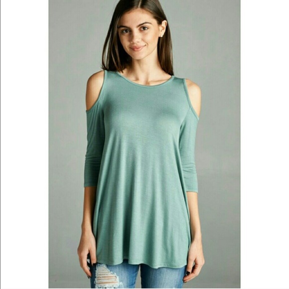 Submit Offer•Sage Cold Shoulder Top💕Boutique NWOT - Picture 2 of 6