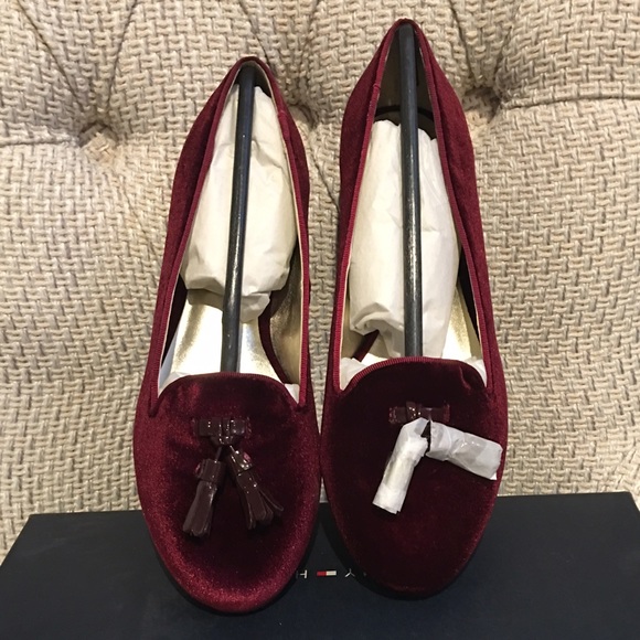 Tommy Hilfiger Dark Red Velvet Smoke Slippers SZ7