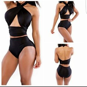 Black criss cross two piece swim suit