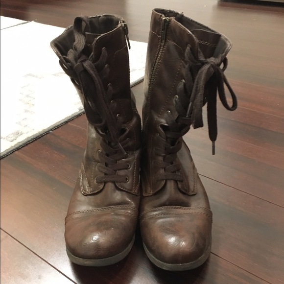 Brown combat boots