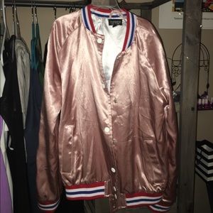 TOPSHOP Pink Sateen Bomber Jacket