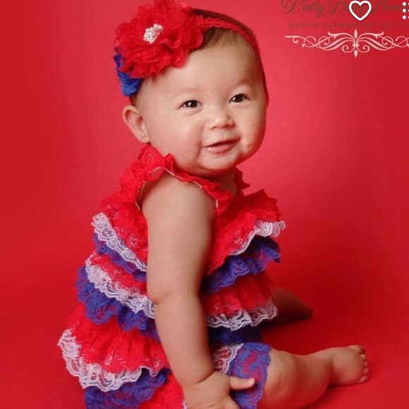 NWOT 4th of July Romper Headband Set