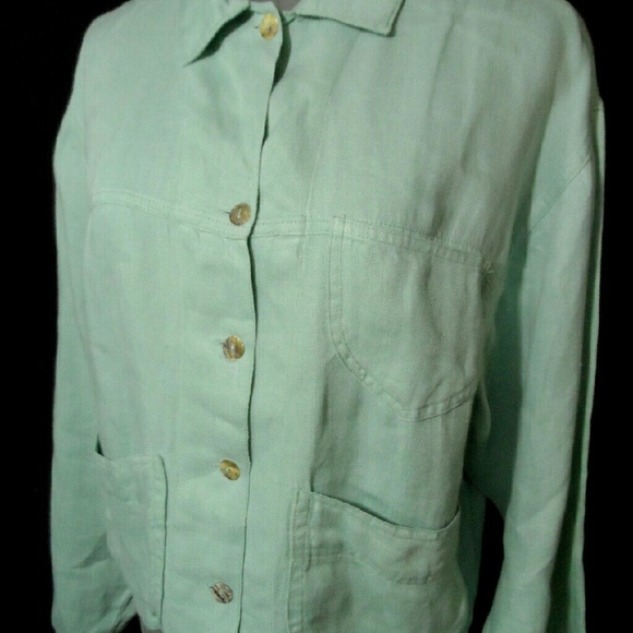 AEGEAN Linen Jacket Light Blue SM w/pockets - Picture 2 of 4