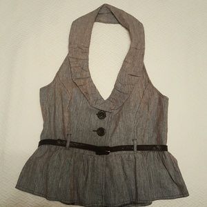 Stylish Takara ruffle neckline vest w/ peplum hem