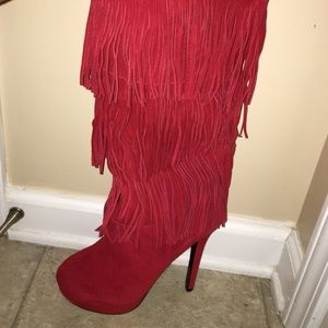 Red Suede Fringe Boots