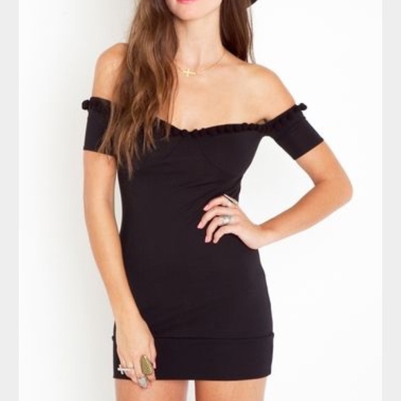 For Love and Lemons Black Body Con Dress with Poms