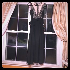 Black and white maxi with lace accents