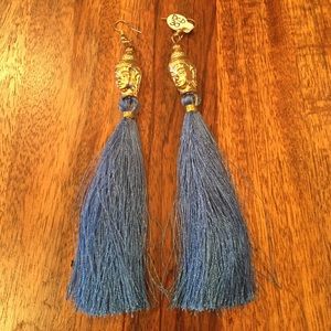Hindu Goddess Blue Tassle Earrings