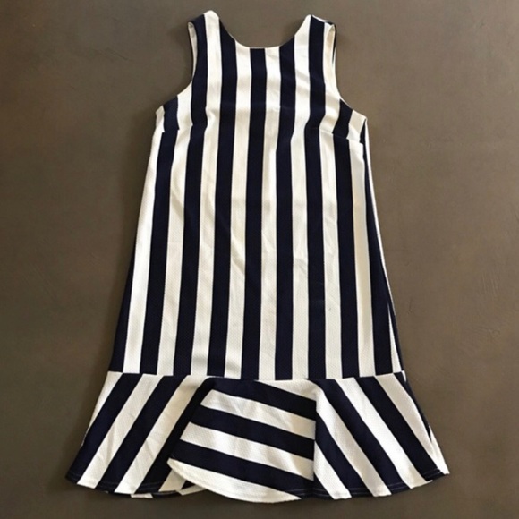 Navy blue and white striped dress