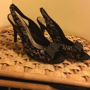 Lace Black and Champagne Heels