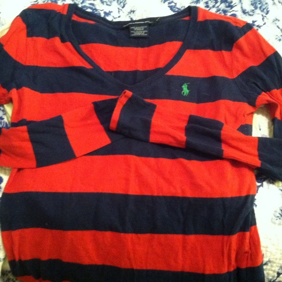 Polo red and blue v neck shirt