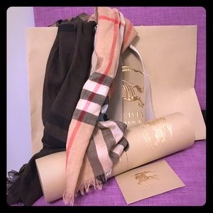 Burberry Giant Check Print Wool & Silk Scarf