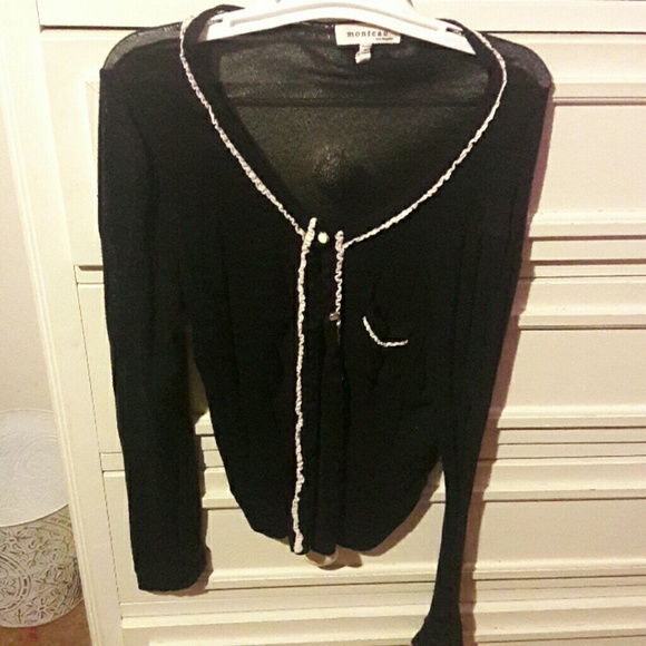 Black cardigan with lace trim around - Picture 1 of 2