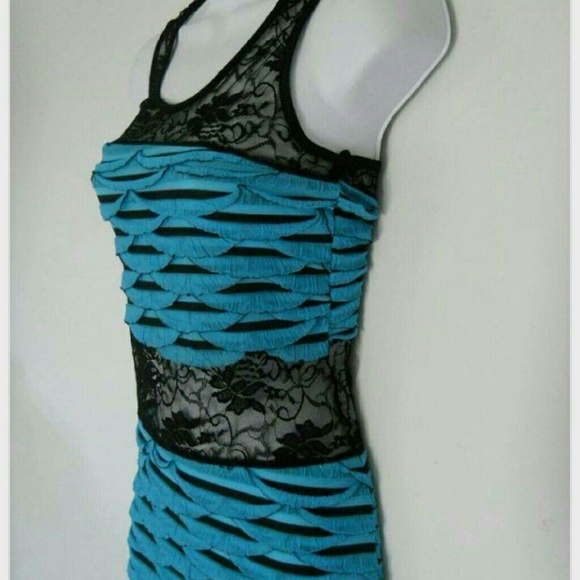 Black and Blue Mesh Dress - Picture 2 of 2