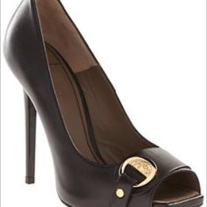versace collection leather open toe pump