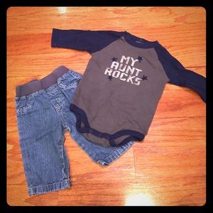 "MY AUNT ROCKS" onesie and jeans