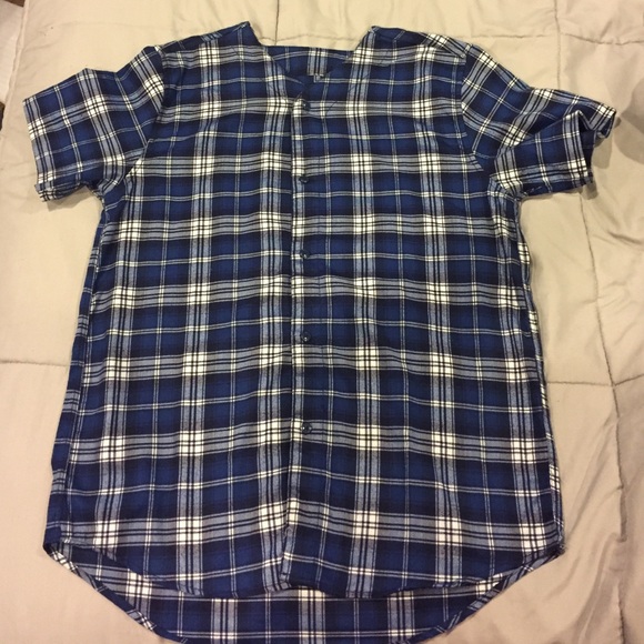 Urban Outfitters Blue plaid baseball jersey