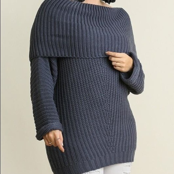 Gray cowl neck sweater woman and plus - Picture 2 of 2