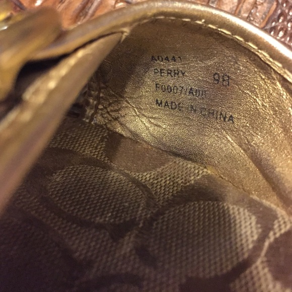 Coach Cloth and Gold Leather Trim Wedge Heels - Picture 4 of 4