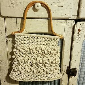 Vintage Crochet Purse, Bamboo Handles Like New