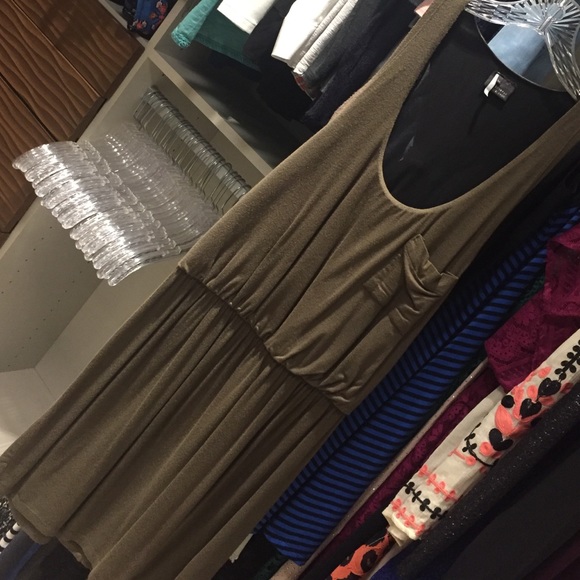 Army green tank top dress with black mesh detail