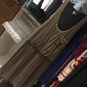 Army green tank top dress with black mesh detail