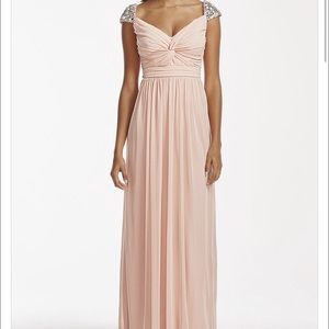 Davids Bridal Beaded Cap Sleeve Gown(Blush)