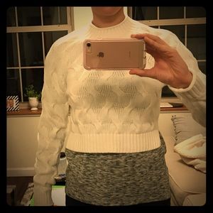 White cable sweater crop top