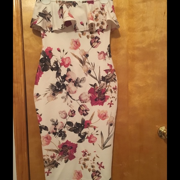 Asos Strapless Ruffle Floral Print Dress
