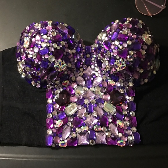 Purple bedazzled rave crop top bustier
