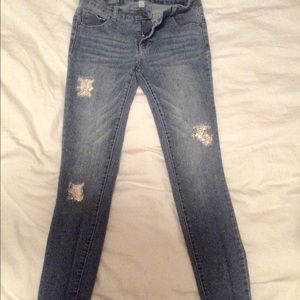 Girls sequenced distressed jeans