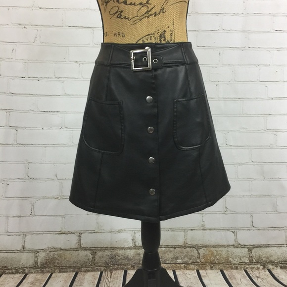 BB Dakota Front Button Faux Leather A-Line Mini