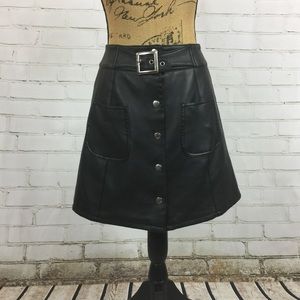 BB Dakota Front Button Faux Leather A-Line Mini