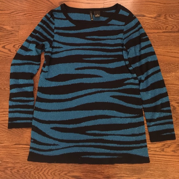 New Direction teal/black zebra sweater
