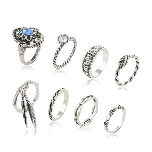 Silver 8 pcs boho ring set - Picture 2 of 3