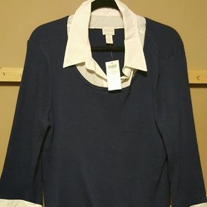 Chico's blue blouse with white collar
