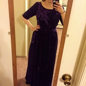 Purple maxi dress with embroidered flowers