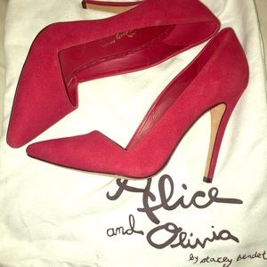 Alice and Olivia Dina Red Suede Pumps