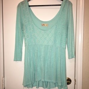 Hollister turquoise babydoll lace top