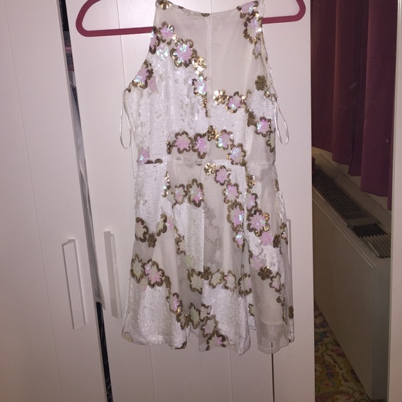 White Crepe And Net Dress With Sequenced Flowers! - image 1