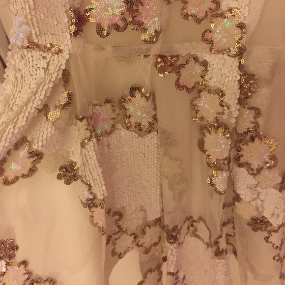 White Crepe And Net Dress With Sequenced Flowers! - image 2