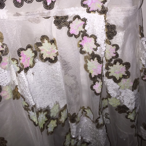 White Crepe And Net Dress With Sequenced Flowers! - image 3